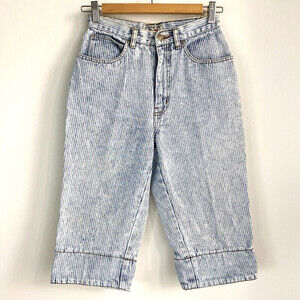 Vintage Jordache Denim Striped High Waist Bermuda Shorts 24"W